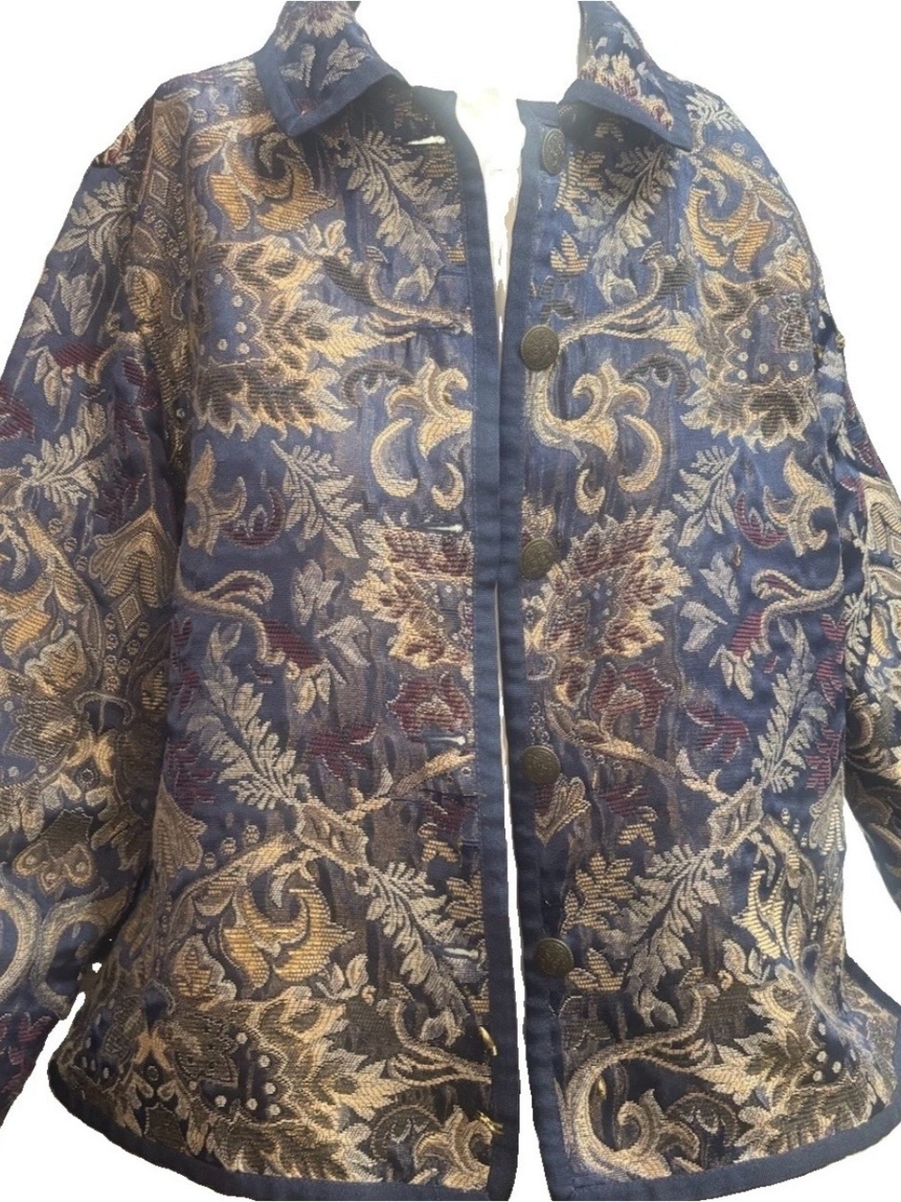 Women’s Vintage Reversible Multicolor Tapestry Coat Jacket Boho Cottagecore M/L
